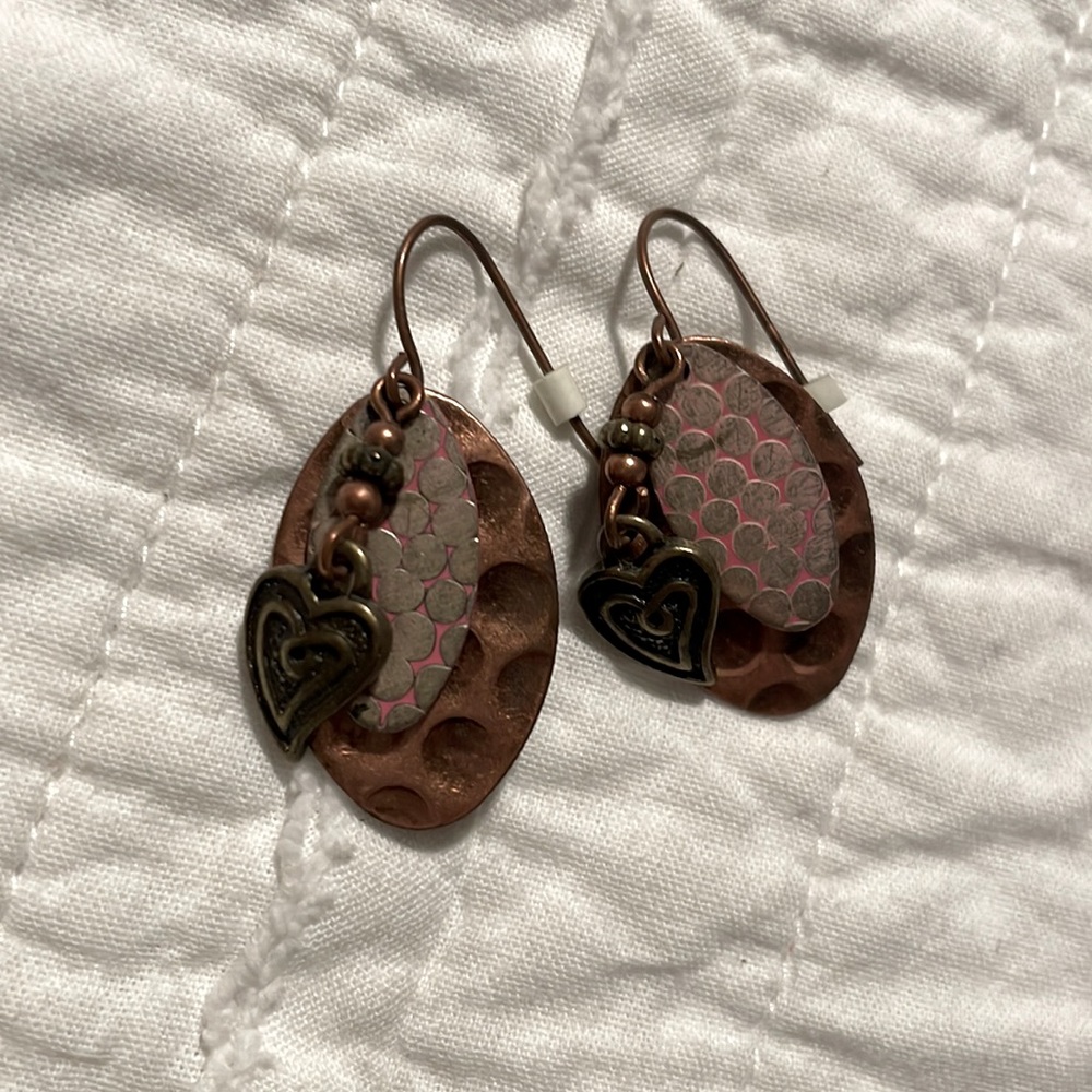 Pink/copper long dangle earrings